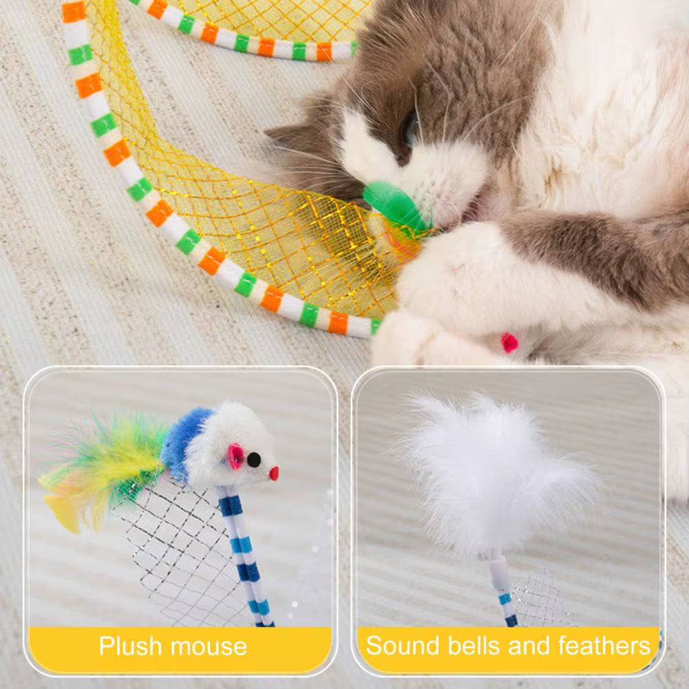65*30Cm Cat Tunnel Toy Foldable Interactive Self Play Cat Hunting Spiral Plush and Feather Toys Decompression Spring Kitten Toys